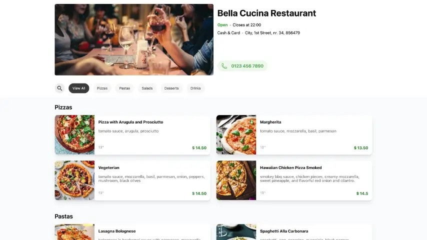 Bella Cucina Restaurant Website Design