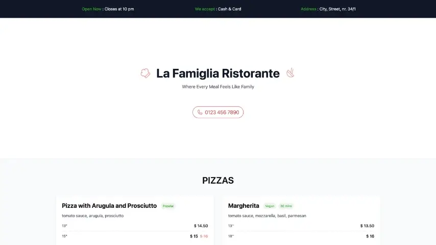 La Famiglia Ristorante Website Design